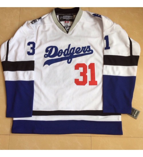 Custom Joc Pederson 31 Los Angeles Dodgers LA King White Pride Hockey Jersey